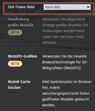 Einstellung der Ziel-Frame-Rate im ACC Viewer