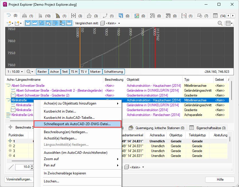 Export von Einzelobjekten mit dem Civil 3D-Project Explorer – Abbildung 1