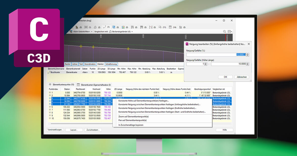 Civil 3D Project Explorer: Elementkanten besser bearbeiten