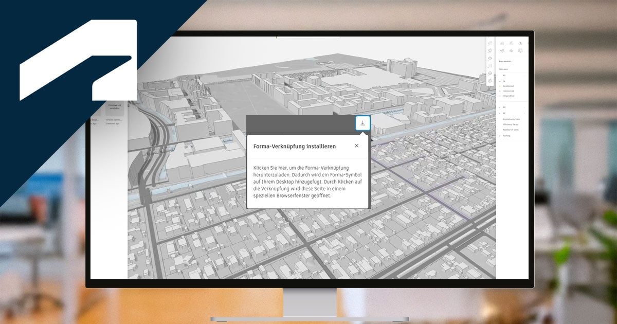 Forma Site Design auf dem Desktop: cloudbasierte Planungssoftware mit Analyse von Wind, Lärm und Sonneneinstrahlung