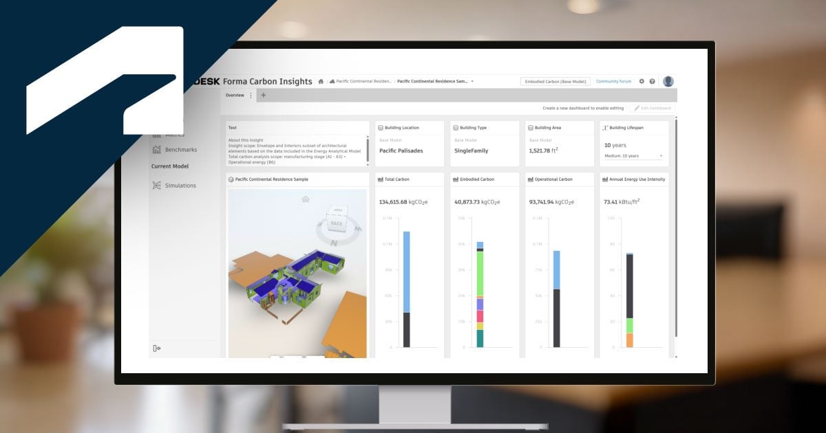 Autodesk Forma Carbon Insights: Auswertung von CO₂-Daten zu Planungsvarianten eines Gebäudes